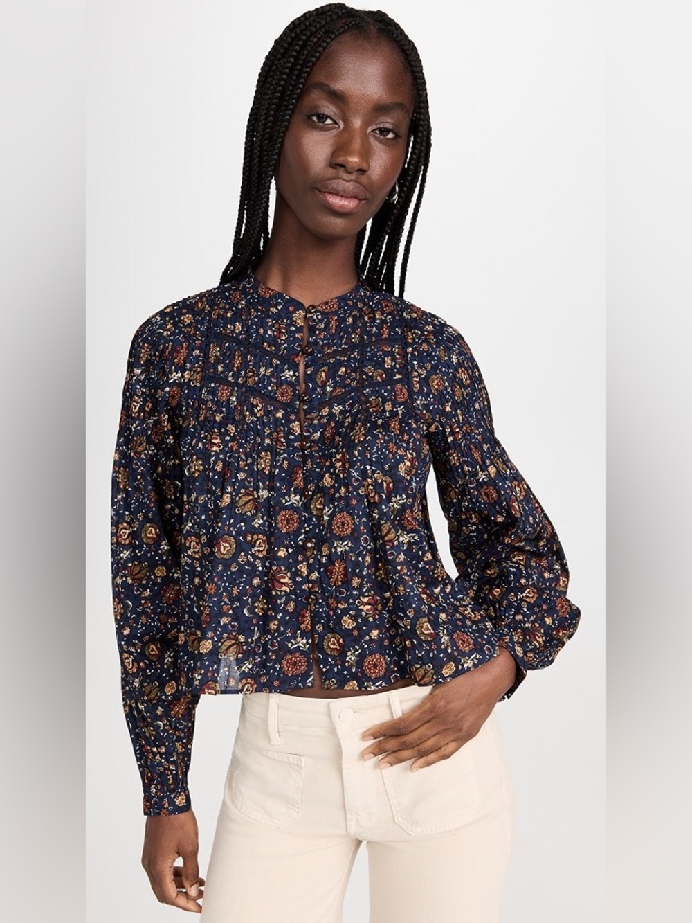 Veronica Beard Sherwood Pleated Floral Blouse In Ink Multi Size 2